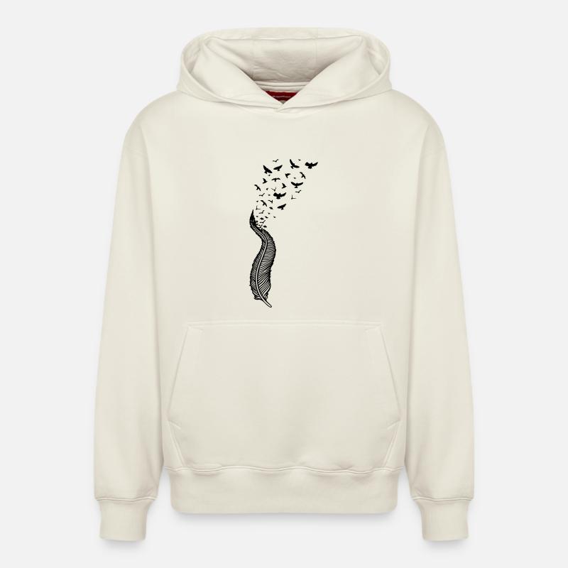 Plume et oiseaux - Sweat à capuche unisexe décontracté en coton biologique – de SPREAD - blanc cassé