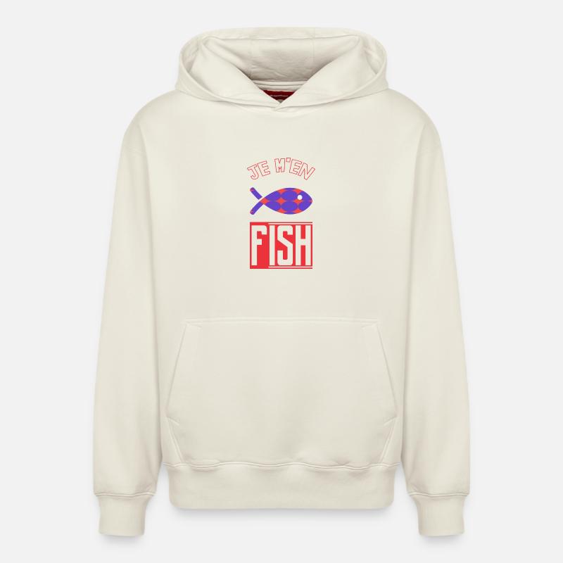 JE M'EN FISH - Sweat à capuche unisexe décontracté en coton biologique – de SPREAD - blanc cassé