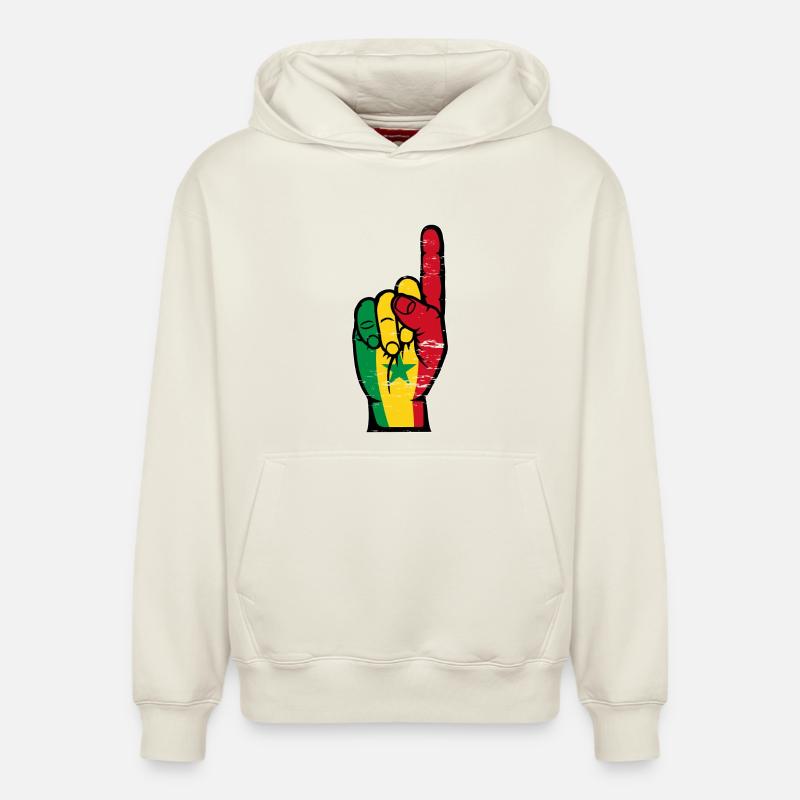 Main des drapeaux du Sénégal - Sweat à capuche unisexe décontracté en coton biologique – de SPREAD - blanc cassé