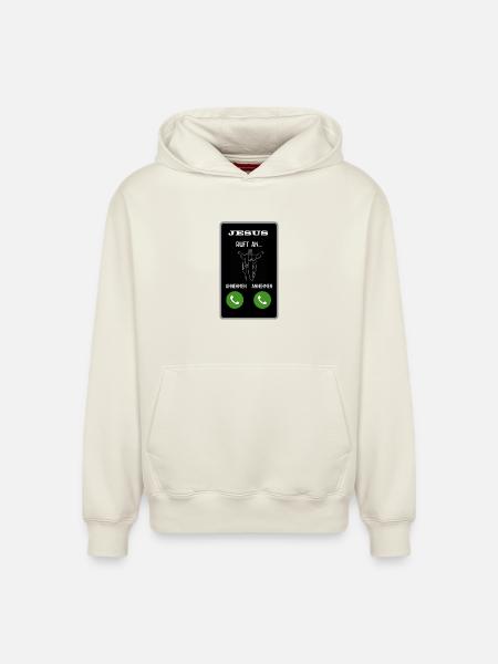 Jesus ruft an - Relaxed Unisex Organic Hoodie – von SPREAD - Naturweiß