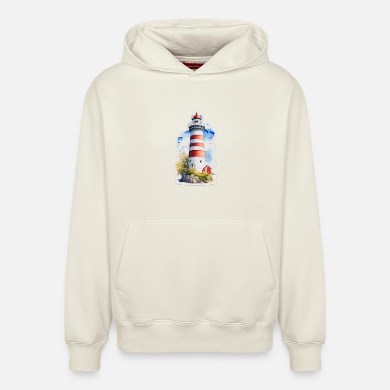 Phare - Sweat à capuche unisexe décontracté en coton biologique – de SPREAD - blanc cassé