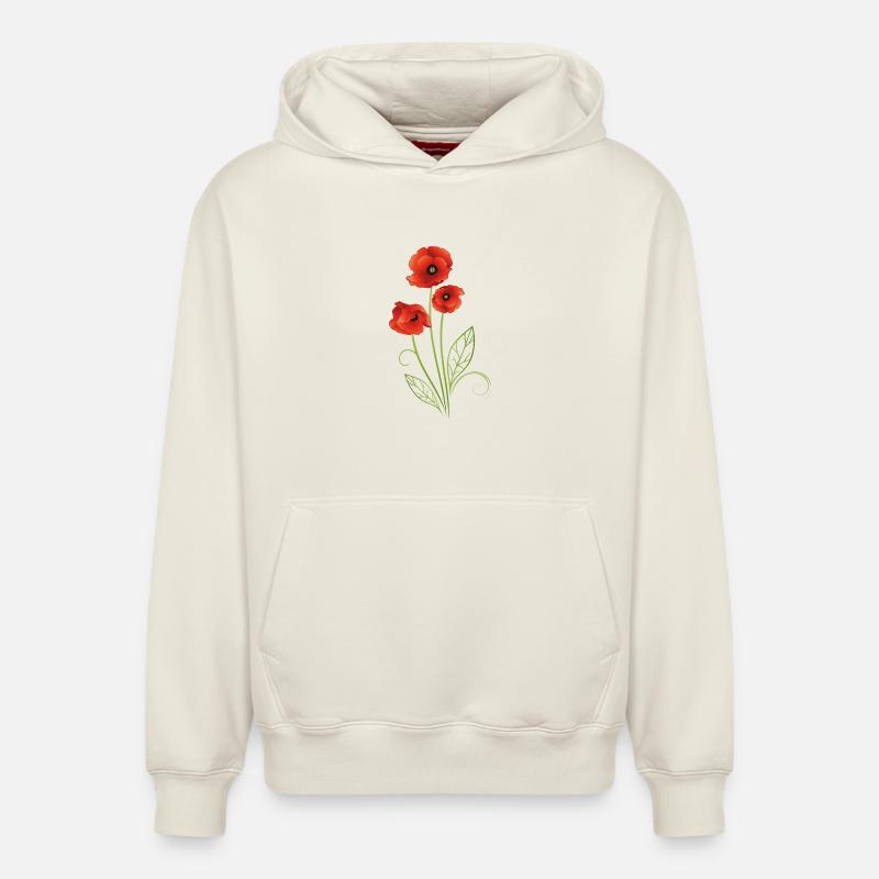 Rote Mohnblumen Mohn Sommer - Relaxed Unisex Organic Hoodie – von SPREAD - Naturweiß