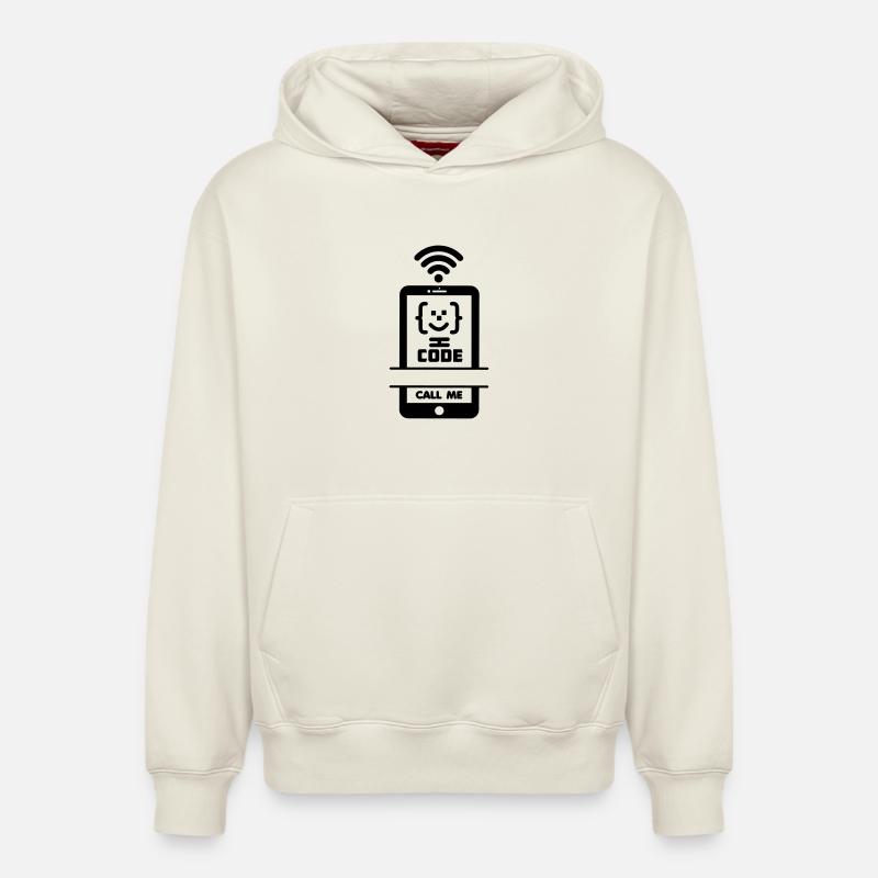 Appelez-moi codeur téléphonique gezchtje - Sweat à capuche unisexe décontracté en coton biologique – de SPREAD - blanc cassé