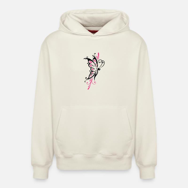 Papillon filigrané, ailes, tatouage tribal - Sweat à capuche unisexe décontracté en coton biologique – de SPREAD - blanc cassé