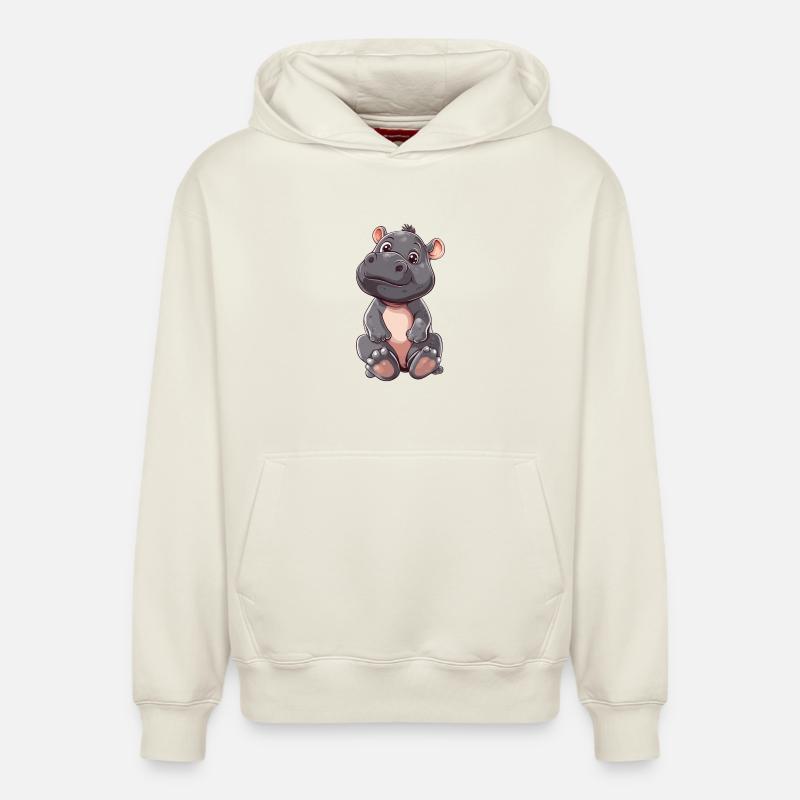 Hippopotame - Sweat à capuche unisexe décontracté en coton biologique – de SPREAD - blanc cassé