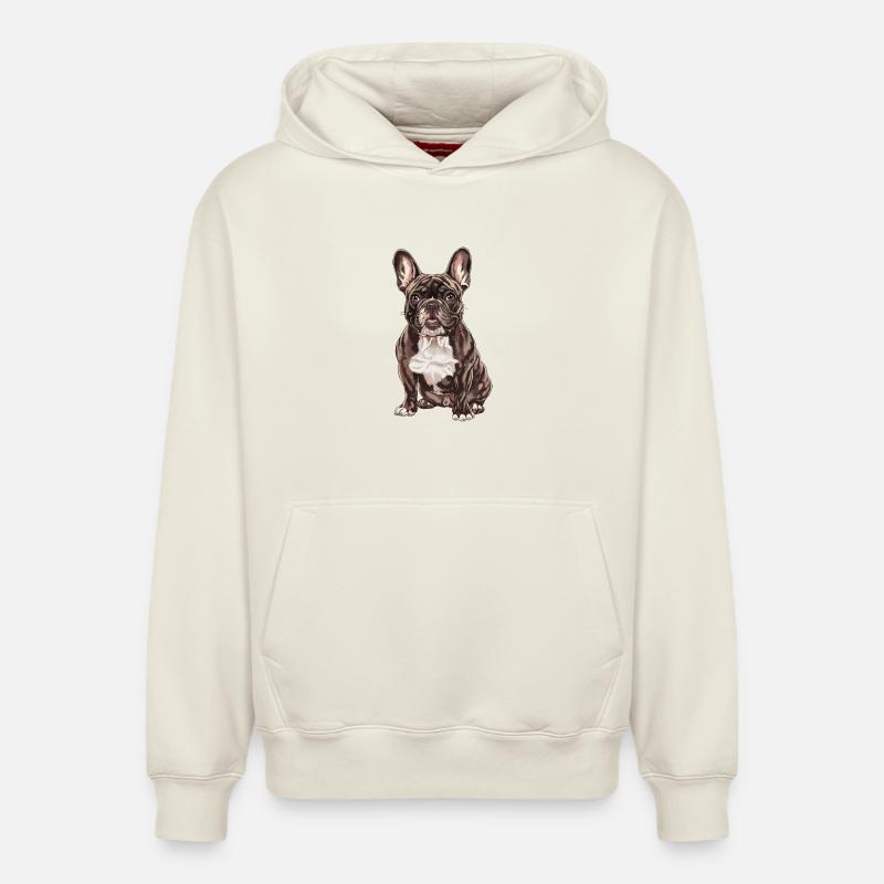 Bouledogue français Illustration : Élégant - Sweat à capuche unisexe décontracté en coton biologique – de SPREAD - blanc cassé