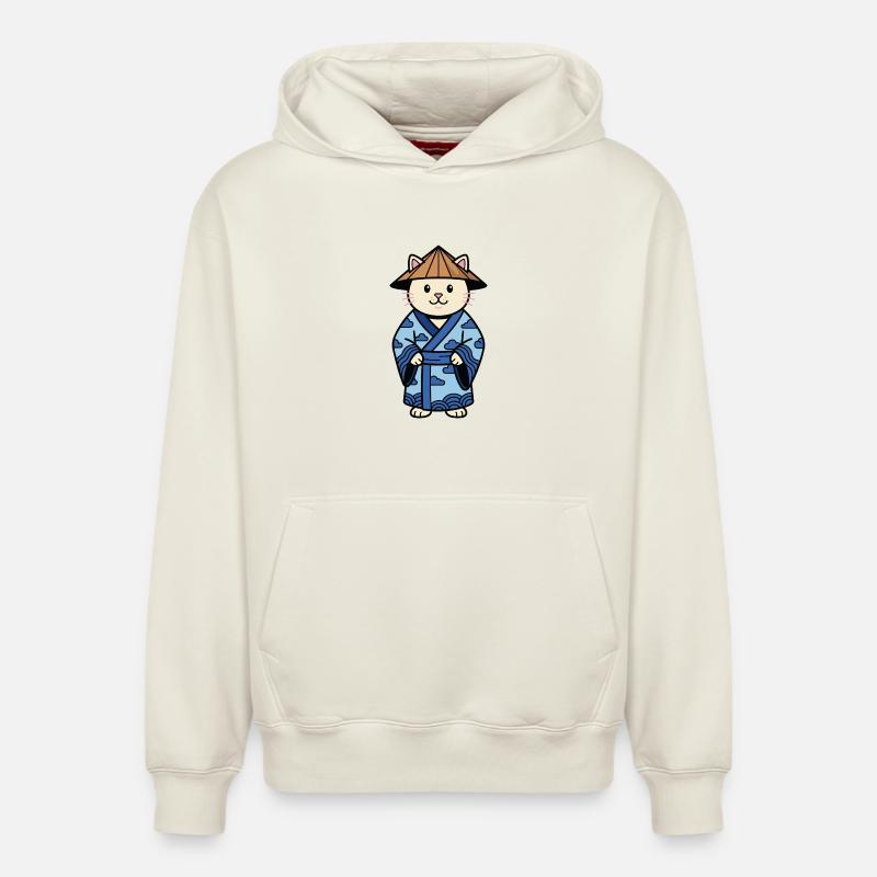 Chat de Chine mignon - Sweat à capuche unisexe décontracté en coton biologique – de SPREAD - blanc cassé