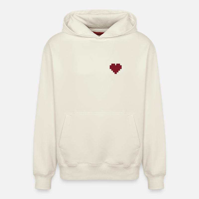 Coeur brodé - Sweat à capuche unisexe décontracté en coton biologique – de SPREAD - blanc cassé