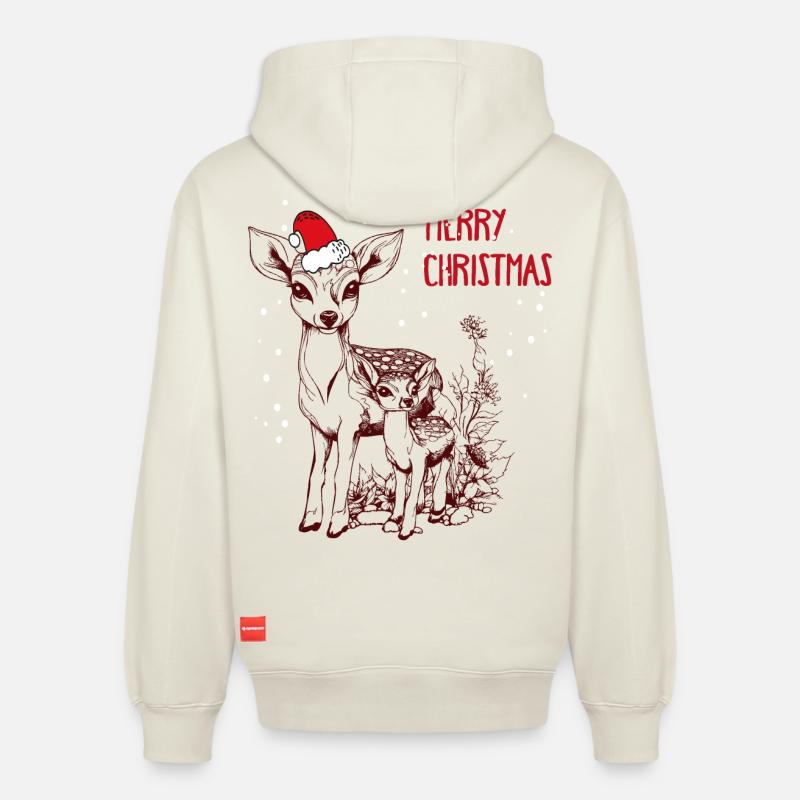 Cerf de Noël avec faon - Sweat à capuche unisexe décontracté en coton biologique – de SPREAD - blanc cassé
