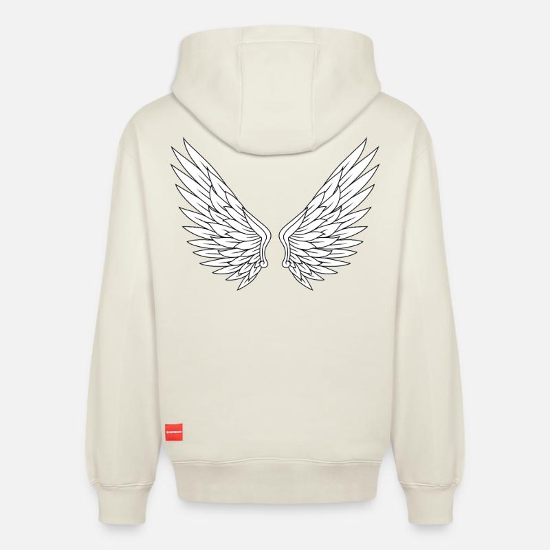 Style de ligne d’ailes d’ange - Sweat à capuche unisexe décontracté en coton biologique – de SPREAD - blanc cassé