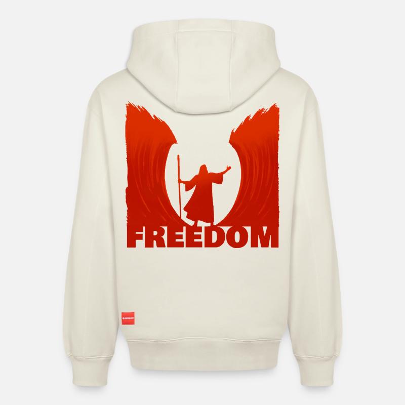 Exode : la liberté - Sweat à capuche unisexe décontracté en coton biologique – de SPREAD - blanc cassé
