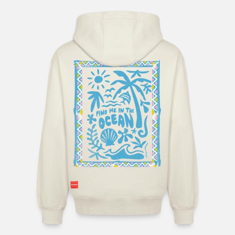 Trouve moi dans l'océan Silhouette tropicale - Sweat à capuche unisexe décontracté en coton biologique – de SPREAD - blanc cassé