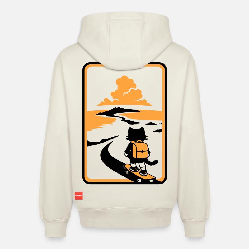 Coucher de soleil Skate Cat - Sweat à capuche unisexe décontracté en coton biologique – de SPREAD - blanc cassé