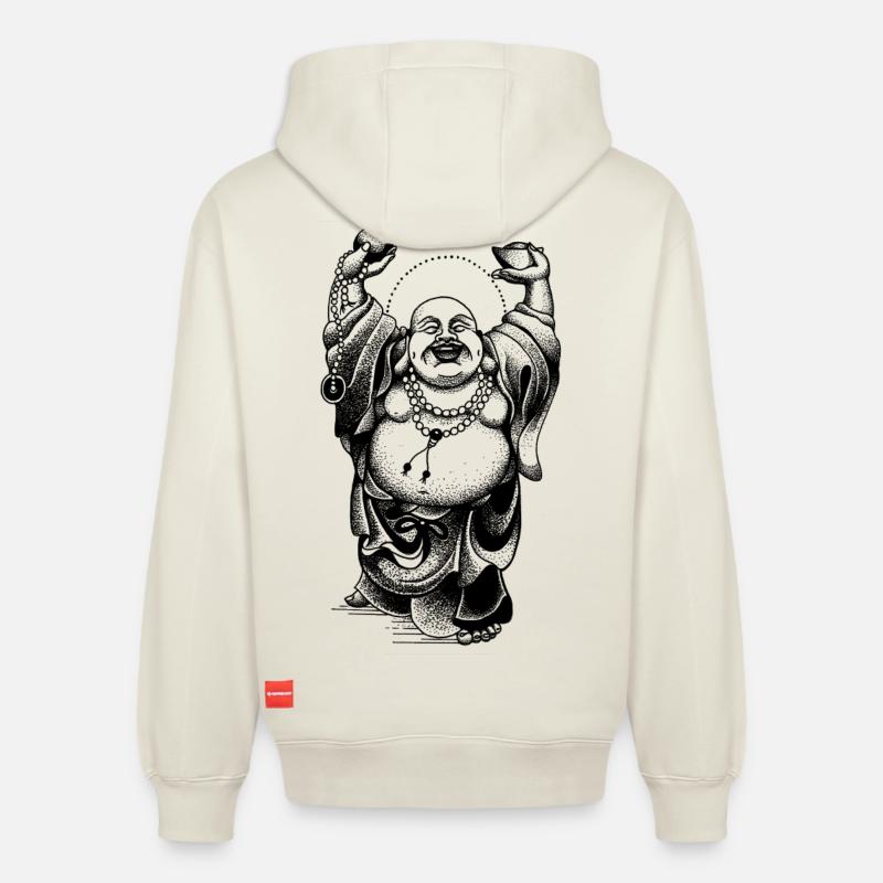 Bouddha heureux - Sweat à capuche unisexe décontracté en coton biologique – de SPREAD - blanc cassé