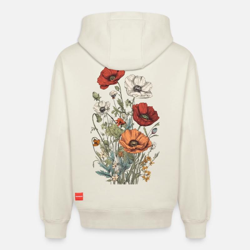 Magnifique bouquet d’herbier Boho Poppy - Sweat à capuche unisexe décontracté en coton biologique – de SPREAD - blanc cassé