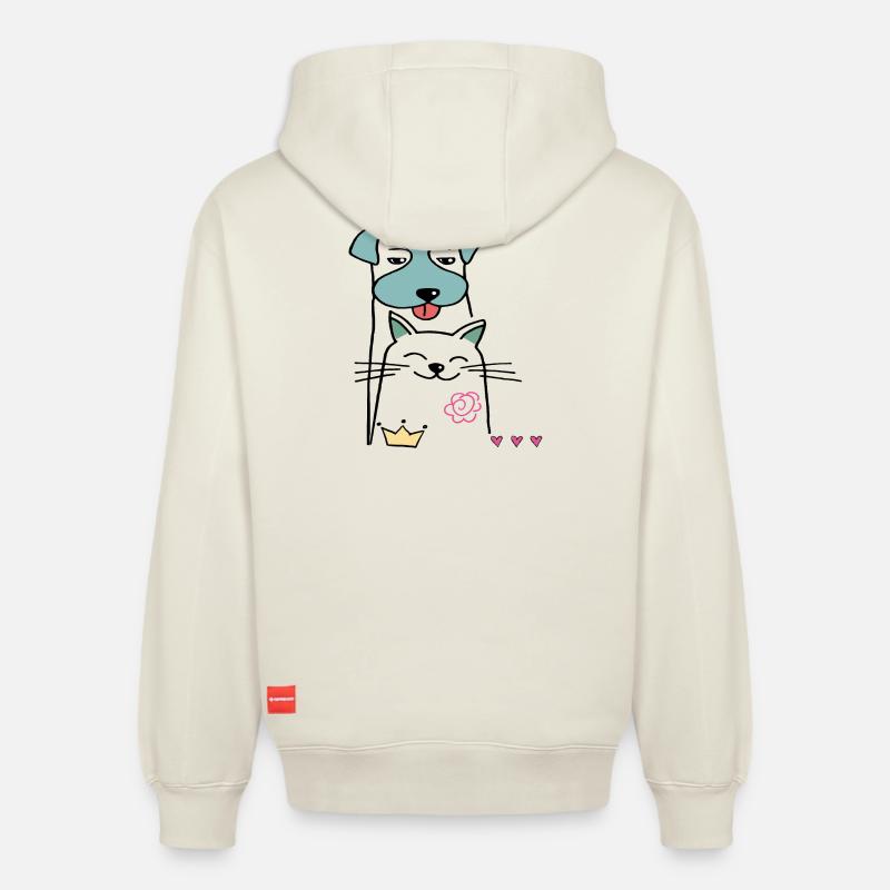 Chien et chat - Sweat à capuche unisexe décontracté en coton biologique – de SPREAD - blanc cassé