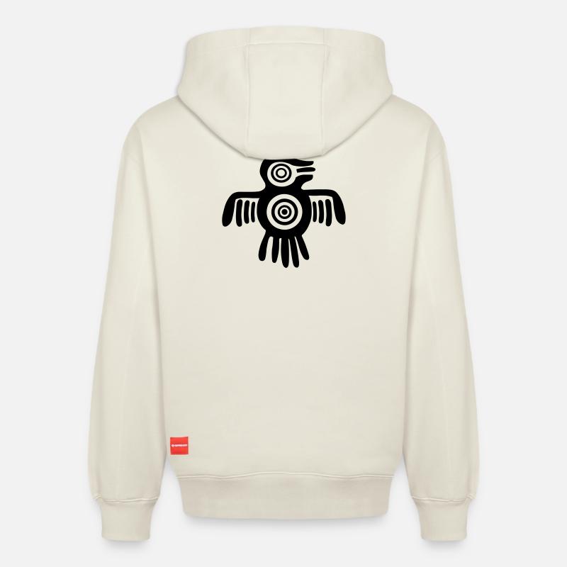 Oiseau aztèque - Sweat à capuche unisexe décontracté en coton biologique – de SPREAD - blanc cassé