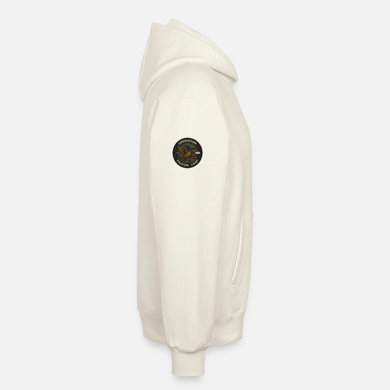 Écusson de l’opération Falcon Leap - Sweat à capuche unisexe décontracté en coton biologique – de SPREAD - blanc cassé