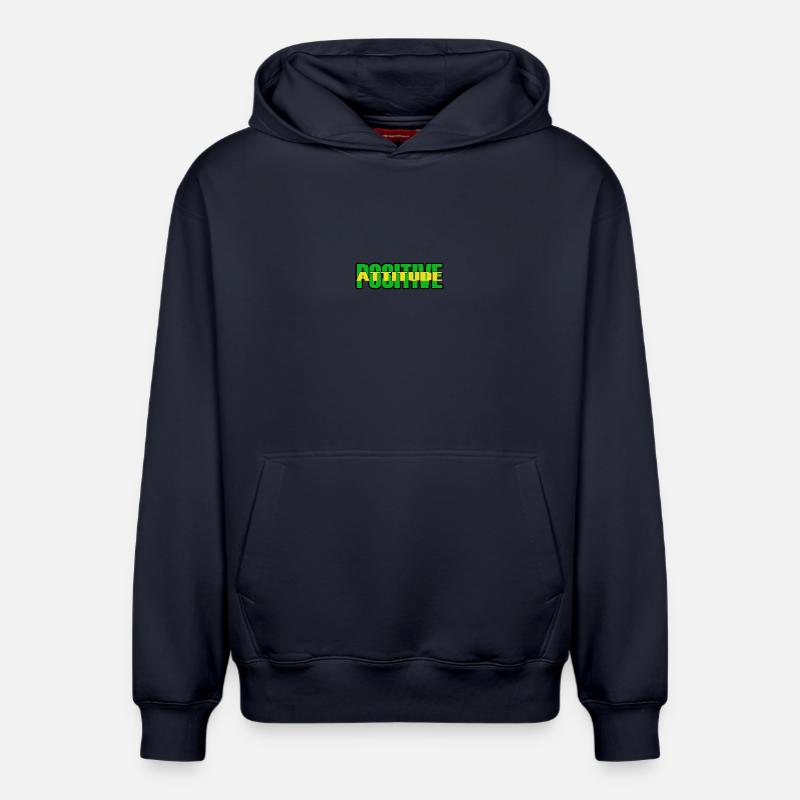 ATTITUDE POSITIVE - Texte vert/jaune - Sweat à capuche unisexe décontracté en coton biologique – de SPREAD - bleu marine
