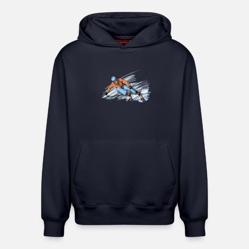 Skiing - Sweat à capuche unisexe décontracté en coton biologique – de SPREAD - bleu marine