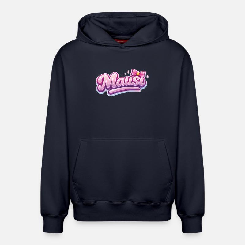 Logo rose Mäusi avec nœud - Sweat à capuche unisexe décontracté en coton biologique – de SPREAD - bleu marine
