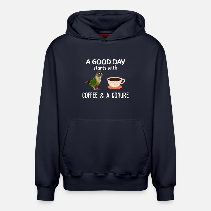 Thé matinal Conure Coffee - Sweat à capuche unisexe décontracté en coton biologique – de SPREAD - bleu marine