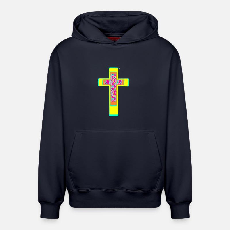 Croix Croix Crucifix - Sweat à capuche unisexe décontracté en coton biologique – de SPREAD - bleu marine