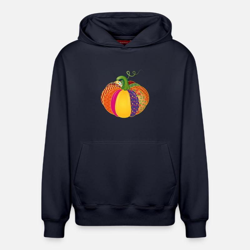 Patchwork Kürbis – Bunt gemusterte Herbstdeko - Relaxed Unisex Organic Hoodie – von SPREAD - Navy