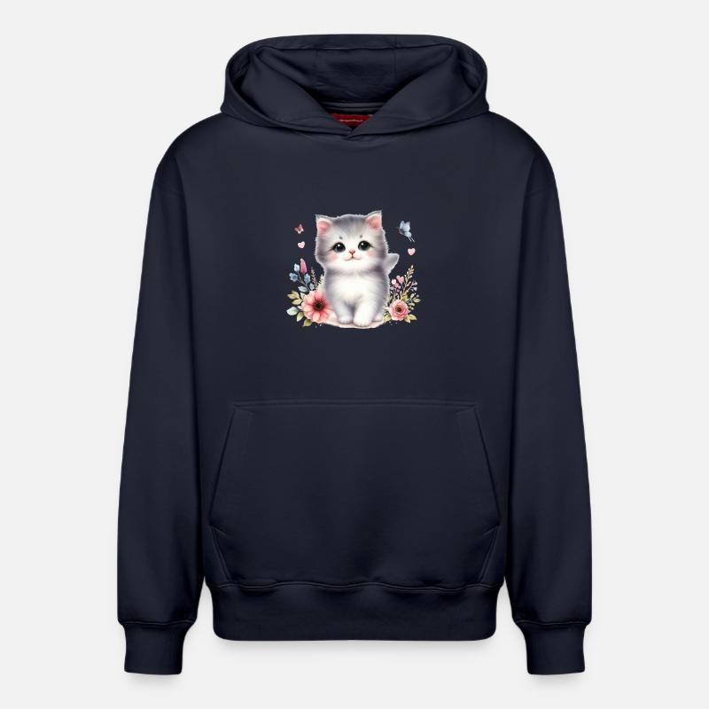 Chat mignon - Sweat à capuche unisexe décontracté en coton biologique – de SPREAD - bleu marine