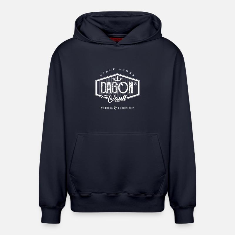 DAGON LOGO BLANC - Sweat à capuche unisexe décontracté en coton biologique – de SPREAD - bleu marine