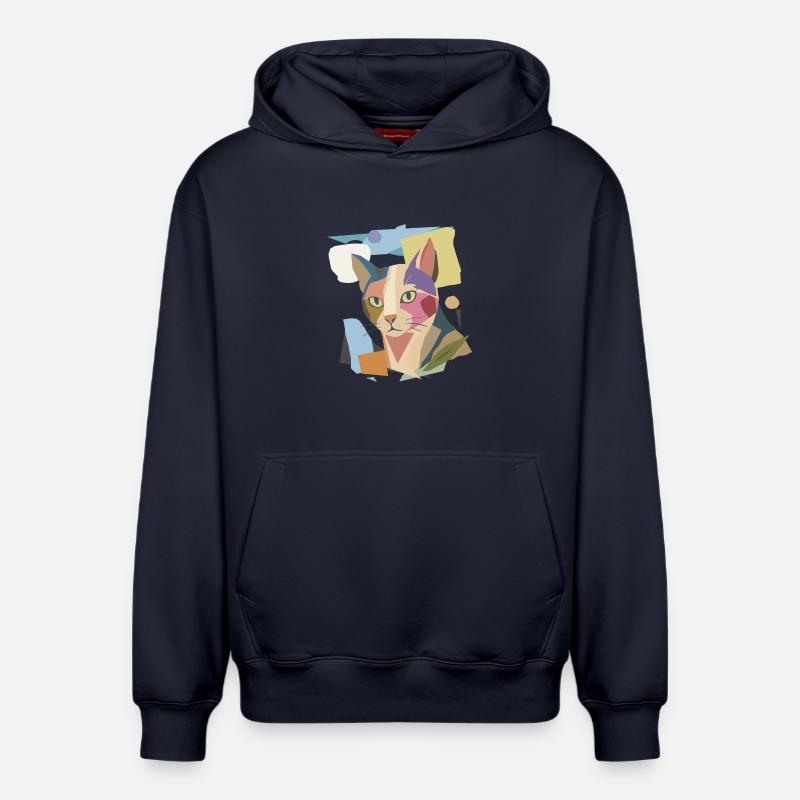 Abstrakte Katze im modernen Farbblock-Design - Relaxed Unisex Organic Hoodie – von SPREAD - Navy