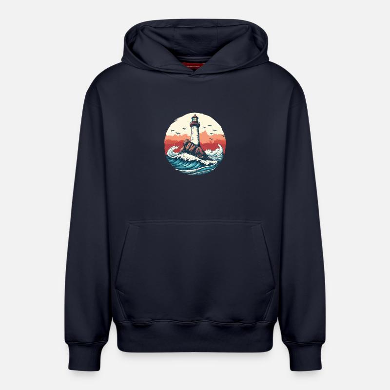 Phare sur une mer agitée - Sweat à capuche unisexe décontracté en coton biologique – de SPREAD - bleu marine