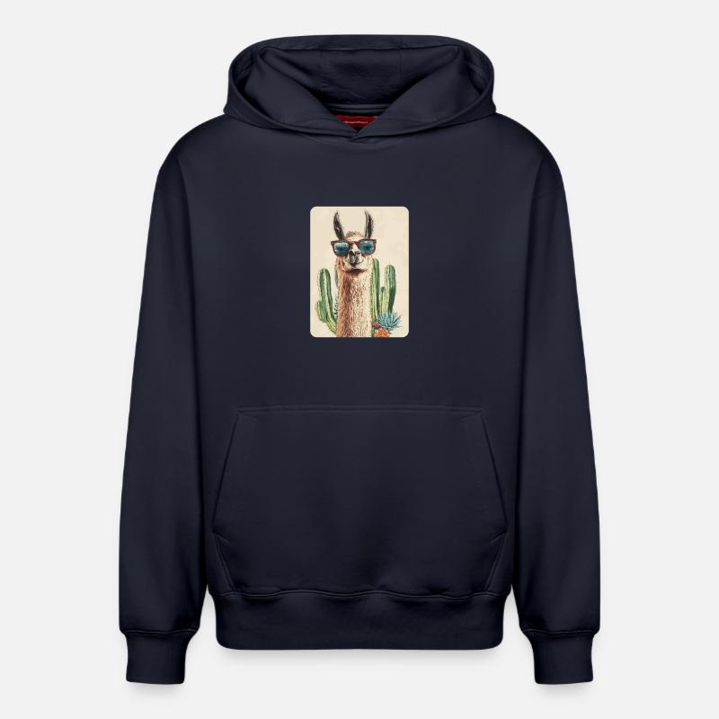lama - Sweat à capuche unisexe décontracté en coton biologique – de SPREAD - bleu marine