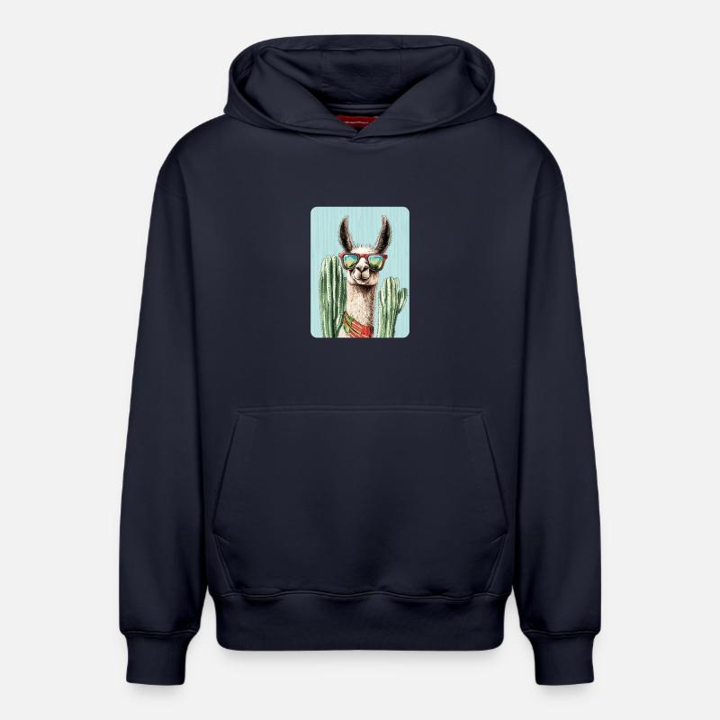 lama - Sweat à capuche unisexe décontracté en coton biologique – de SPREAD - bleu marine