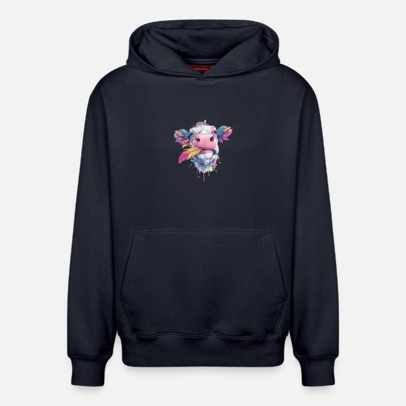 Vache arc-en-ciel avec plumage - Sweat à capuche unisexe décontracté en coton biologique – de SPREAD - bleu marine