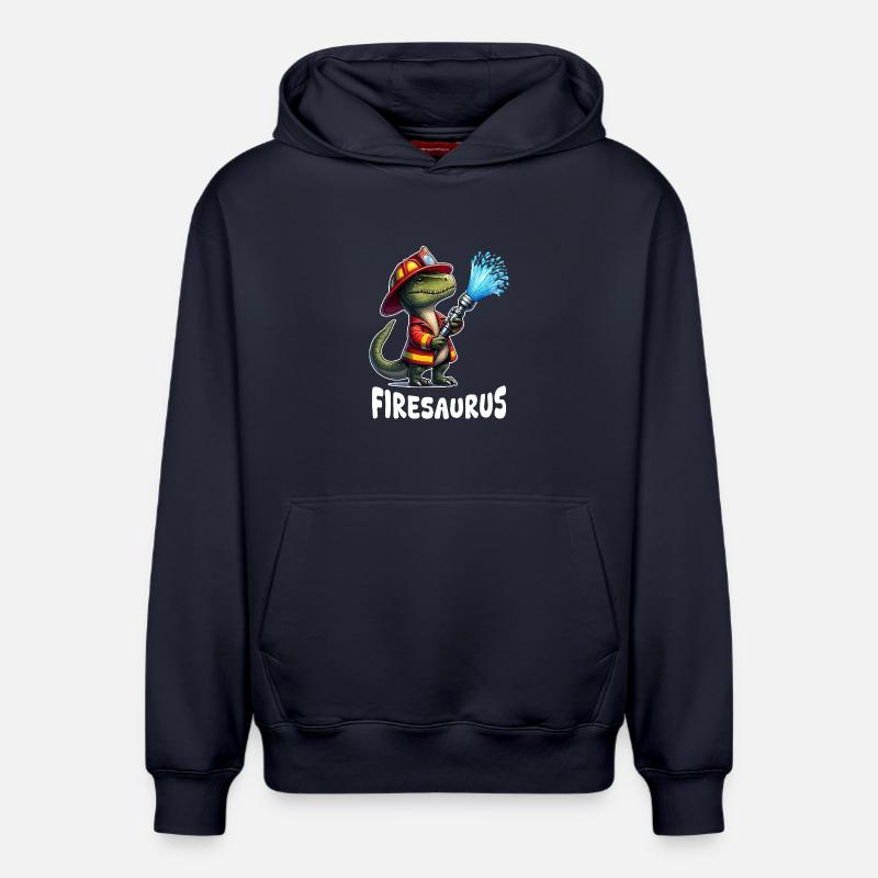 Firesaurus Pompier Mascotte - Sweat à capuche unisexe décontracté en coton biologique – de SPREAD - bleu marine