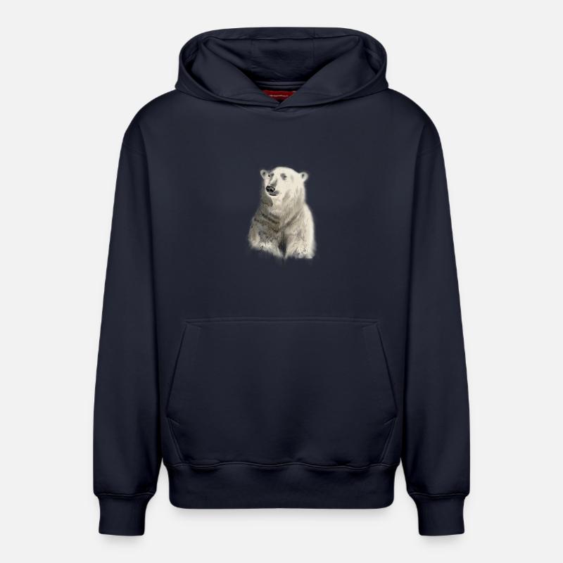 ours blanc - Sweat à capuche unisexe décontracté en coton biologique – de SPREAD - bleu marine