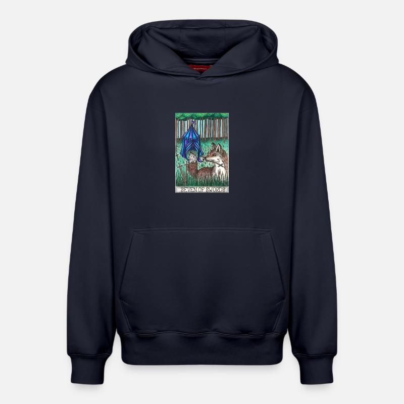 Carte de tarot « Sept d’épées » - Sweat à capuche unisexe décontracté en coton biologique – de SPREAD - bleu marine