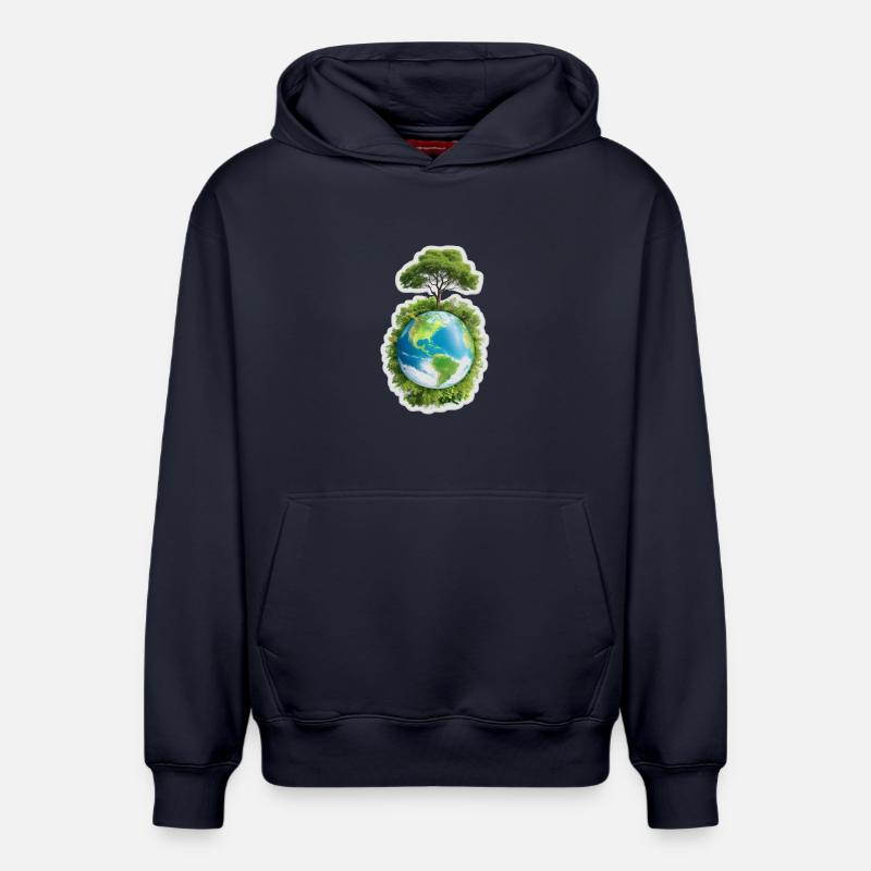 Terre Mère - Sweat à capuche unisexe décontracté en coton biologique – de SPREAD - bleu marine