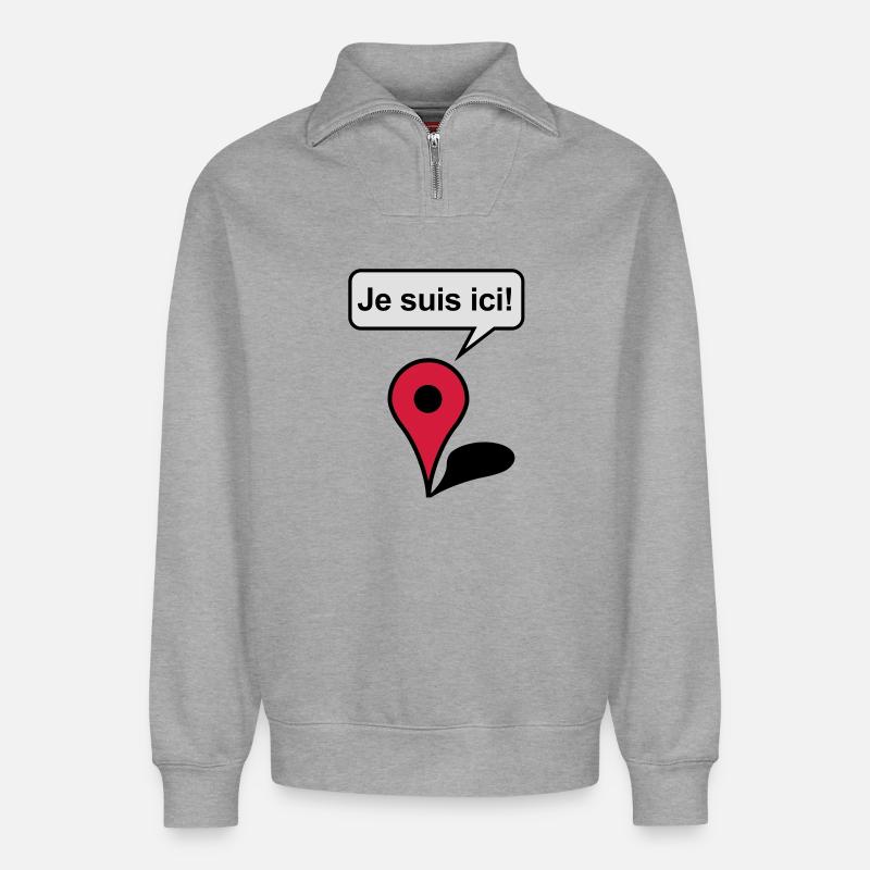 I am here! Google Maps - Relaxed Unisex Organic Half Zip Sweatshirt – von SPREAD - Grau meliert