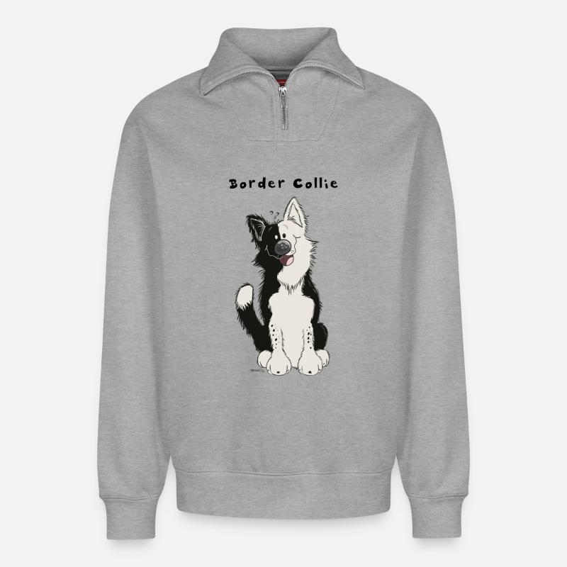 Süßer Border Collie - Relaxed Unisex Organic Half Zip Sweatshirt – von SPREAD - Grau meliert