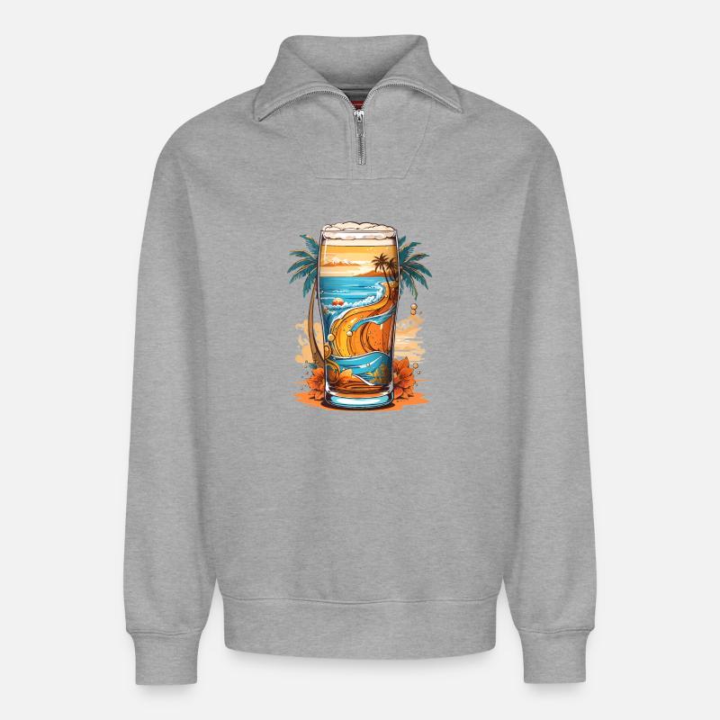 Strand Bier - Relaxed Unisex Organic Half Zip Sweatshirt – von SPREAD - Grau meliert