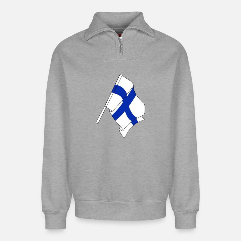 Flagge von Finnland - Relaxed Unisex Organic Half Zip Sweatshirt – von SPREAD - Grau meliert
