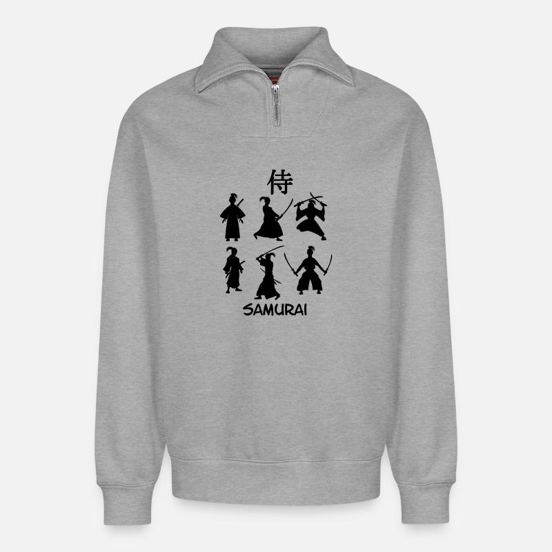 SamuraiJapanischer Schwertkämpfer - Relaxed Unisex Organic Half Zip Sweatshirt – von SPREAD - Grau meliert