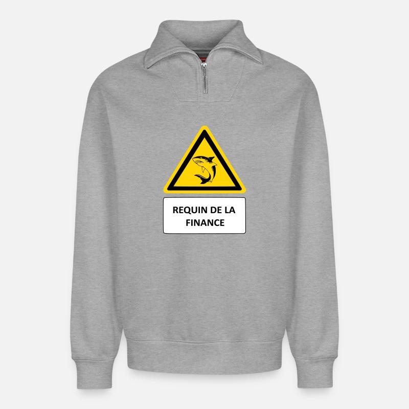 Requin de la finance - Sweat unisexe décontracté en coton biologique à demi-zip – de SPREAD - gris chiné