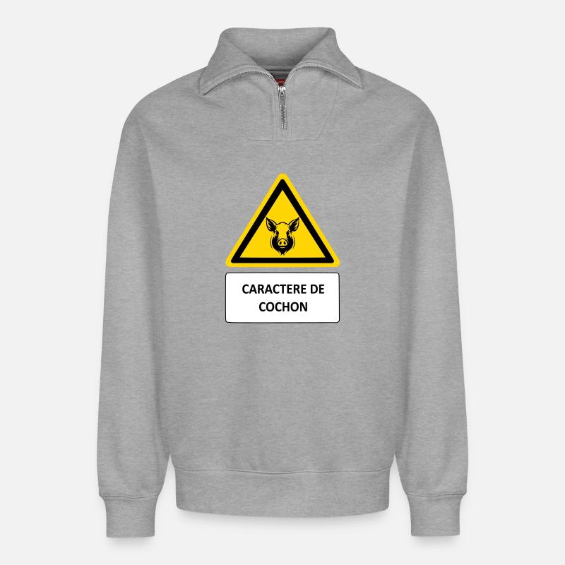 Pig character - Relaxed Unisex Organic Half Zip Sweatshirt – by SPREAD - heather grey
