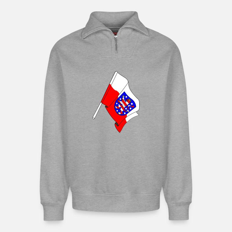 Drapeau de la Thuringe - Sweat unisexe décontracté en coton biologique à demi-zip – de SPREAD - gris chiné