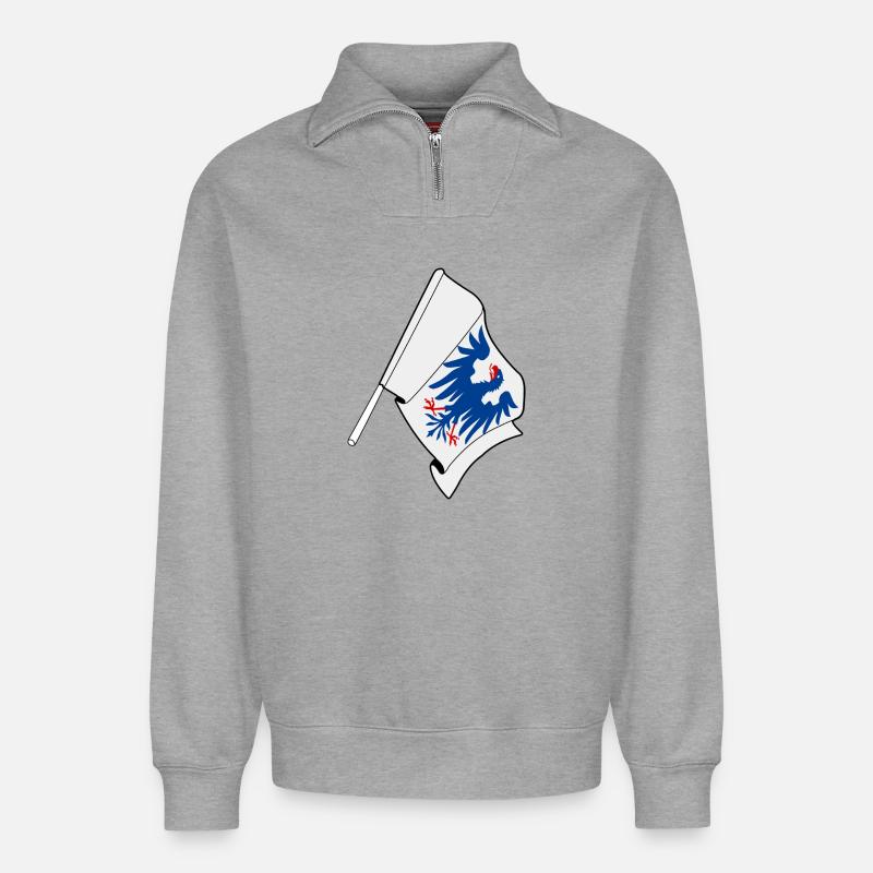 Drapeau du Värmland – Suède - Sweat unisexe décontracté en coton biologique à demi-zip – de SPREAD - gris chiné