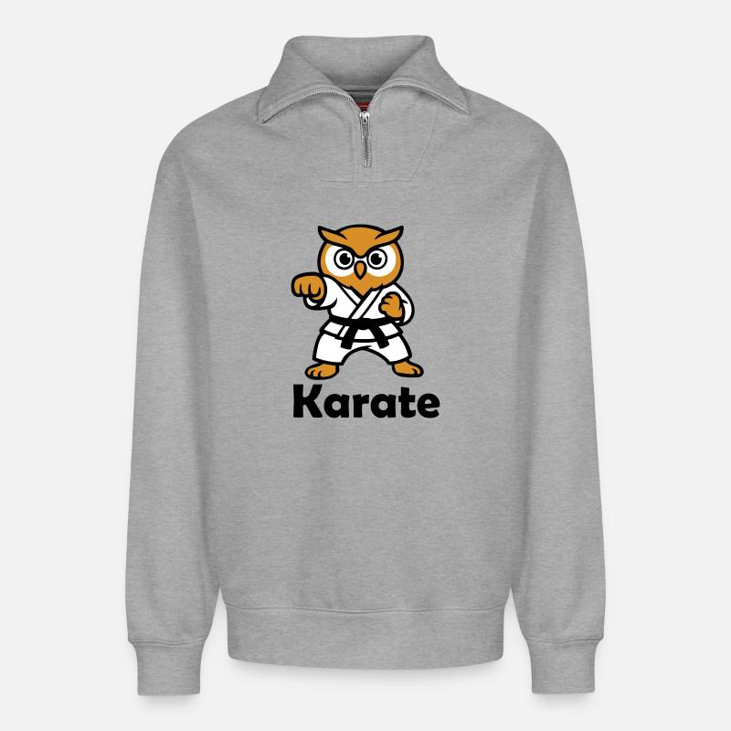 Hibou de karaté - Sweat unisexe décontracté en coton biologique à demi-zip – de SPREAD - gris chiné