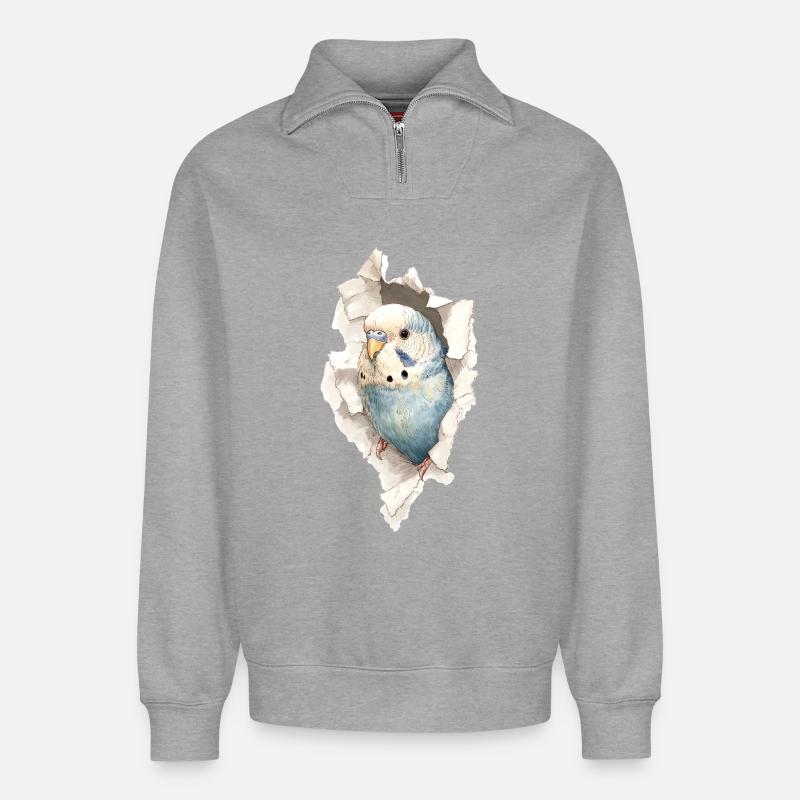 Perruche ondulée - Sweat unisexe décontracté en coton biologique à demi-zip – de SPREAD - gris chiné
